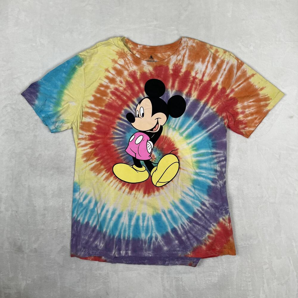 Disney Mickey Mouse T-Shirt Mens Large Rainbow Colorful Tie Dye Graphic Retro